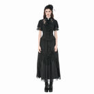 Darkinlove Women's Gothic Lace Splice Lace-up Shirt with Detachable Bowknot
