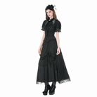 Darkinlove Women's Gothic Lace Splice Lace-up Shirt with Detachable Bowknot