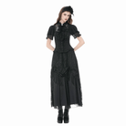 Darkinlove Women's Gothic Lace Splice Lace-up Shirt with Detachable Bowknot