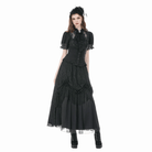 Darkinlove Women's Gothic Lace Splice Lace-up Shirt with Detachable Bowknot