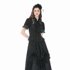 Darkinlove Women's Gothic Lace Splice Lace-up Shirt with Detachable Bowknot