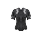 Darkinlove Women's Gothic Lace Splice Lace-up Shirt with Detachable Bowknot