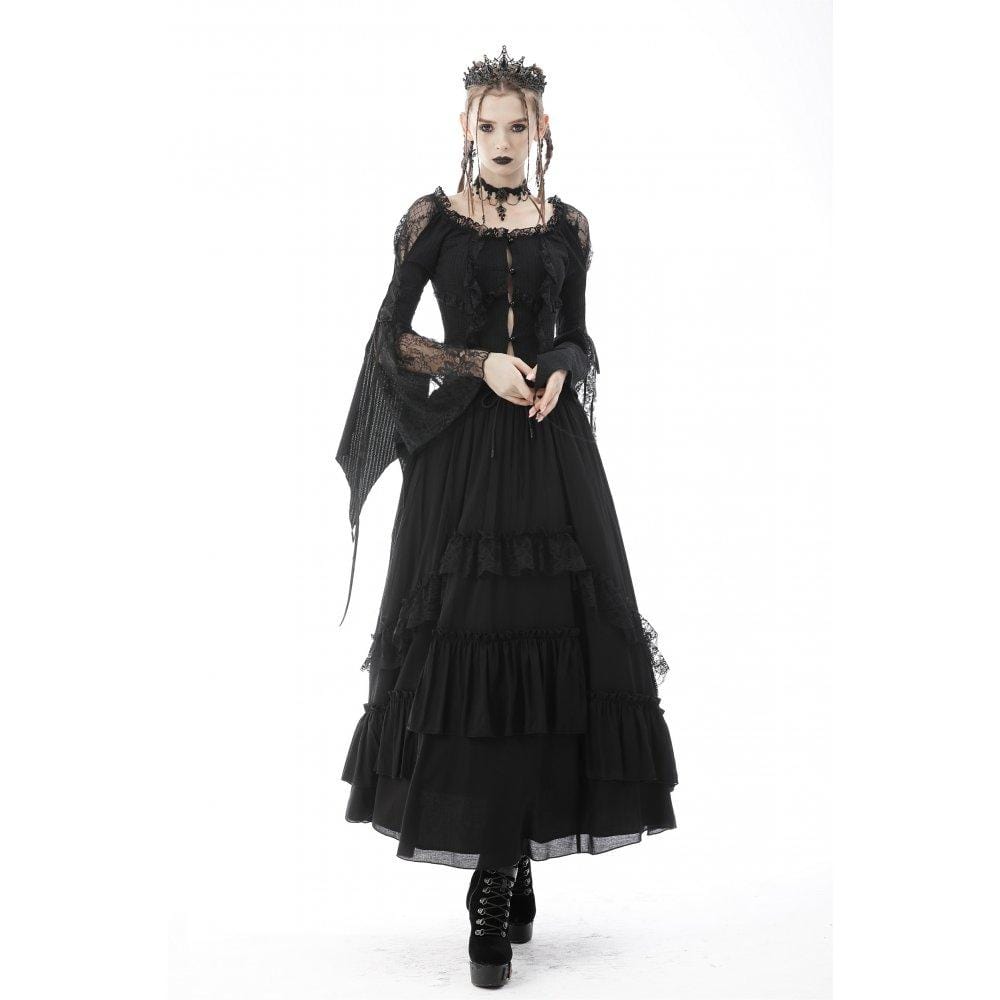 Darkinlove Women's Gothic Lace Splice Layered Chiffon Skirt