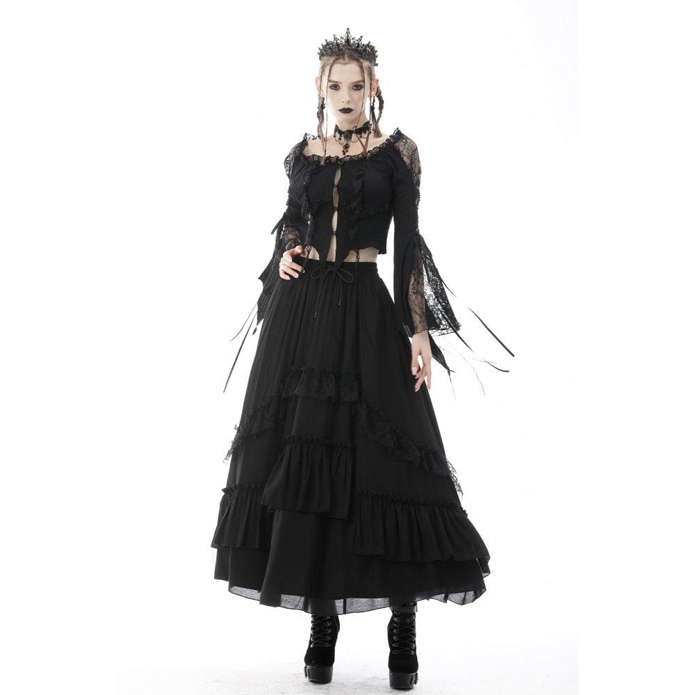 Darkinlove Women's Gothic Lace Splice Layered Chiffon Skirt