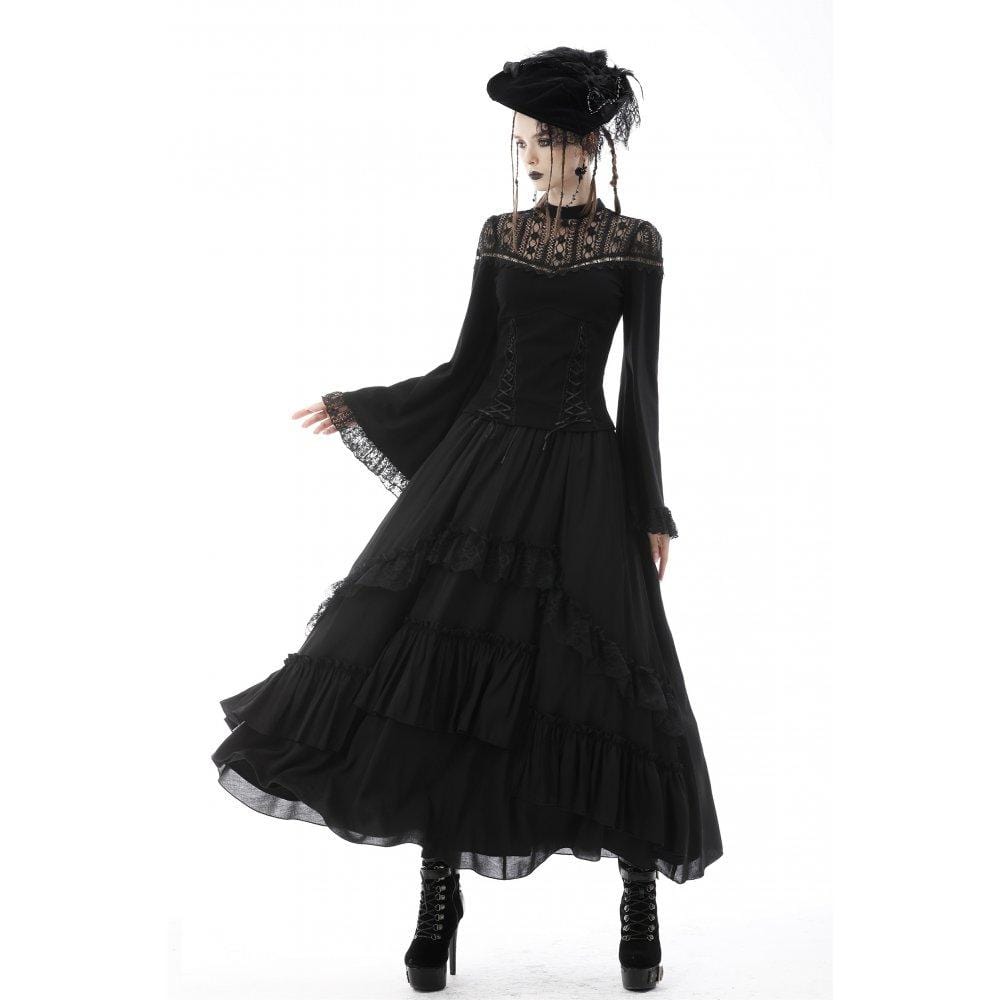 Darkinlove Women's Gothic Lace Splice Layered Chiffon Skirt