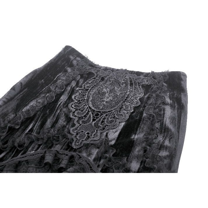 Darkinlove Women's Gothic Lace Splice Velvet Fishtailed Skirt