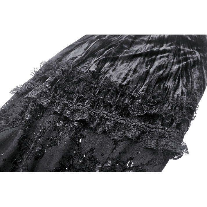 Darkinlove Women's Gothic Lace Splice Velvet Fishtailed Skirt