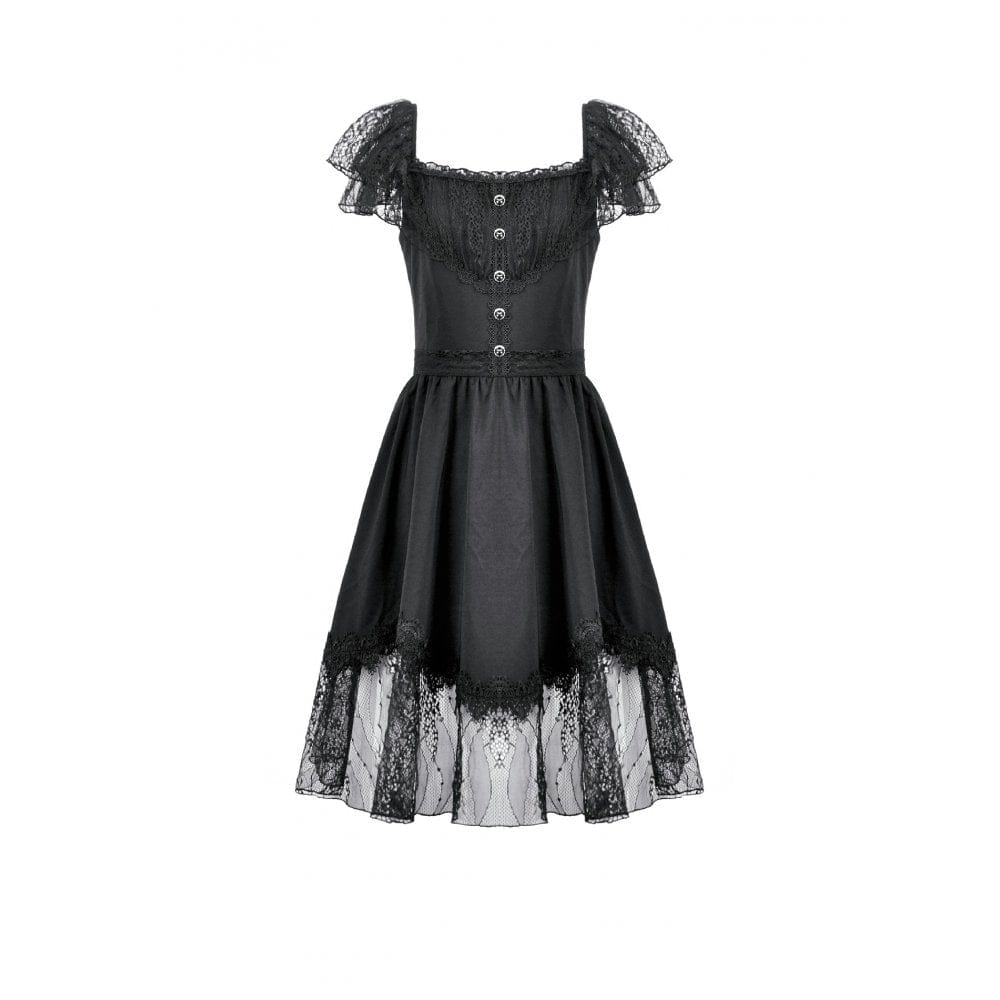 Darkinlove Women's Gothic Lace Square-cut Collar Dress