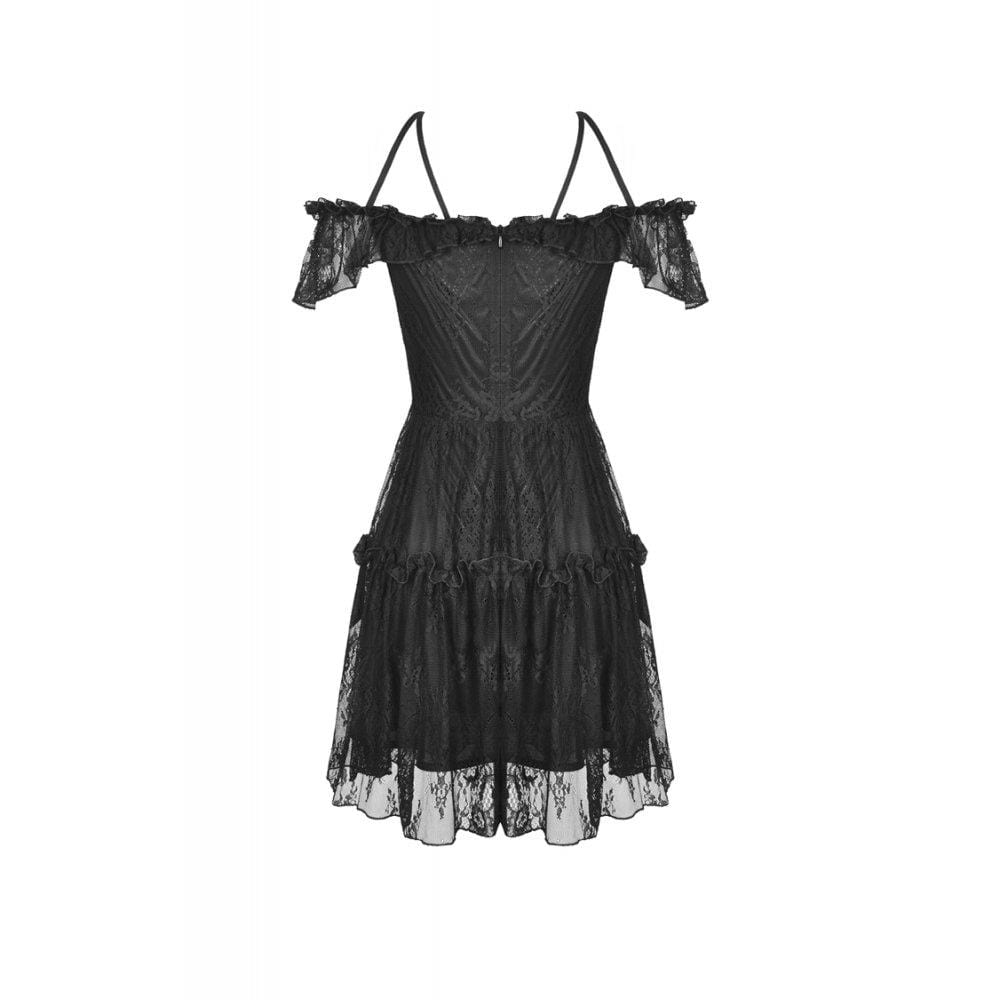 Darkinlove Women's Gothic Lace Star-line Chest Short Sleeved Lace Dresses