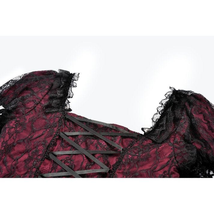 Darkinlove Women's Gothic Lace Star Square-cut Collar Short Sleeved Dress