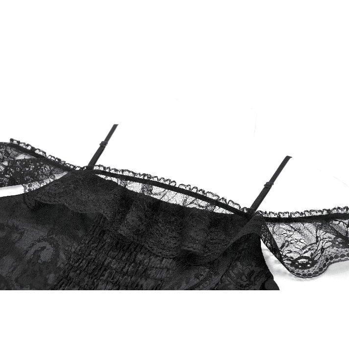 Darkinlove Women's Gothic Lace-tiered Off-Shoulder Slip Dress