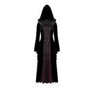 Darkinlove Women's Gothic Lace-up Colorblock Hooded Maxi Dress