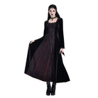 Darkinlove Women's Gothic Lace-up Colorblock Hooded Maxi Dress