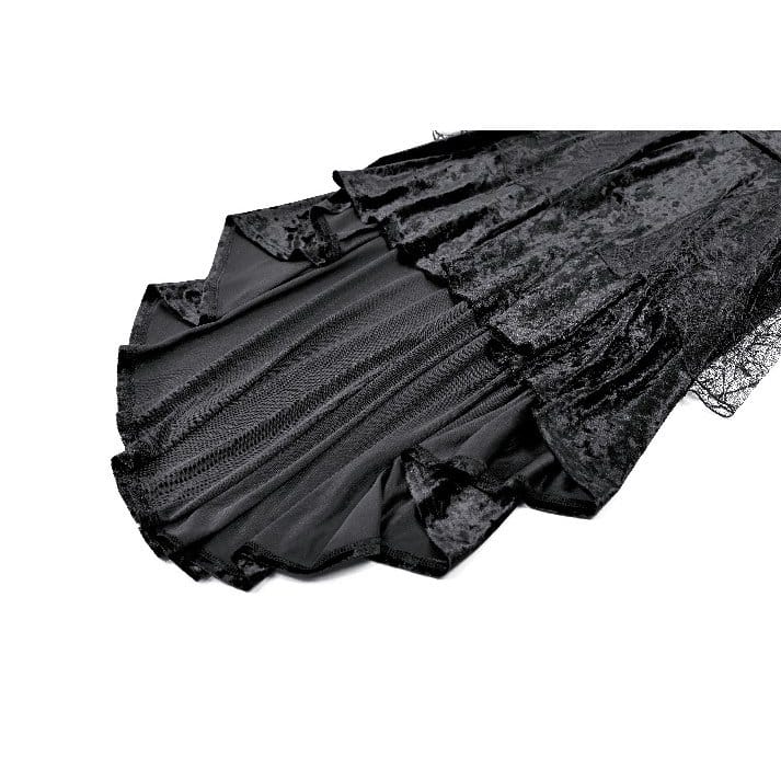 Darkinlove Women's Gothic Lace-up High/Low Hem Puff Flare Sleeve Short Dress