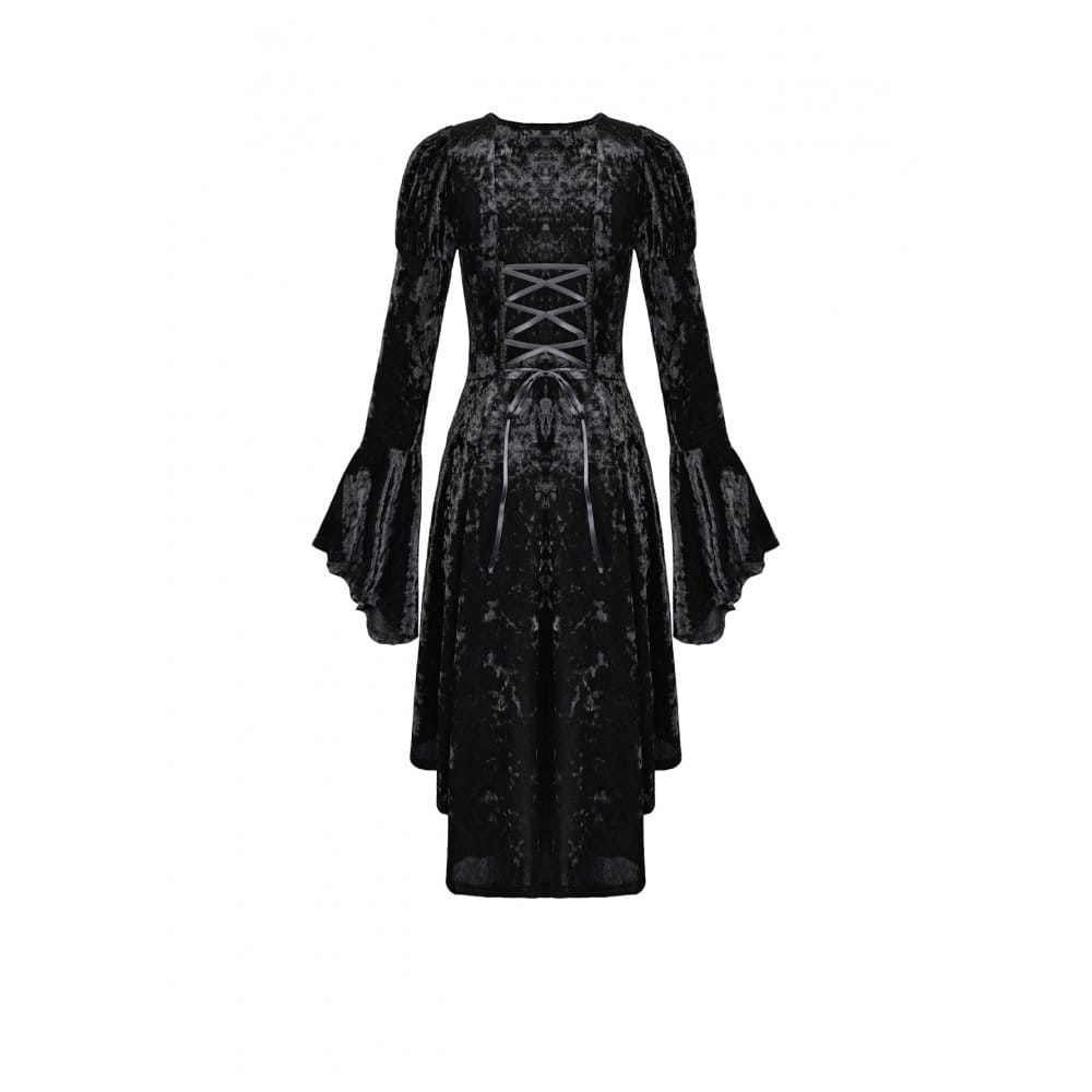 Darkinlove Women's Gothic Lace-up High/Low Hem Puff Flare Sleeve Short Dress