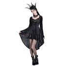 Darkinlove Women's Gothic Lace-up High/Low Hem Puff Flare Sleeve Short Dress