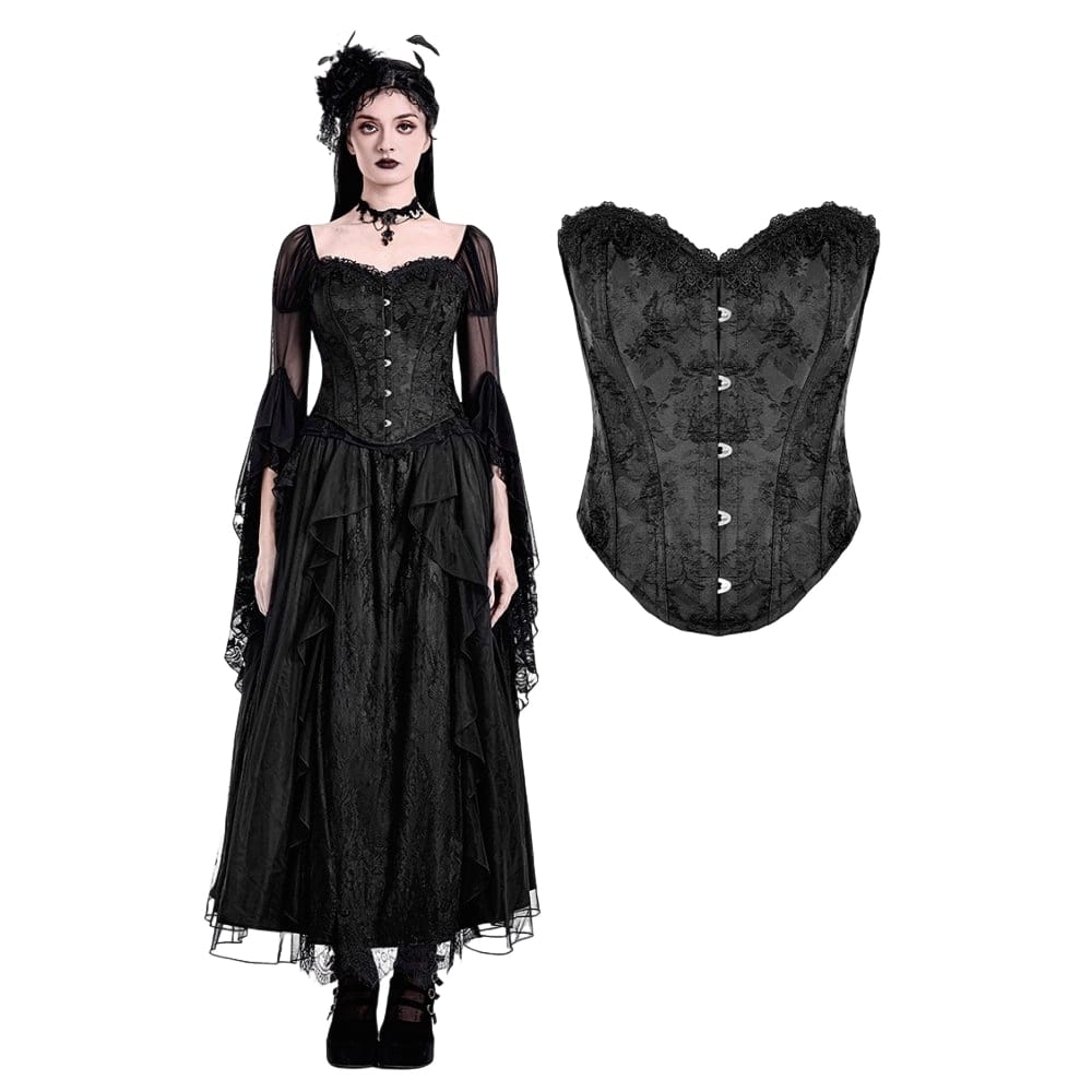 Darkinlove Women's Gothic Lace-up Jacquard Overbust Corset Black