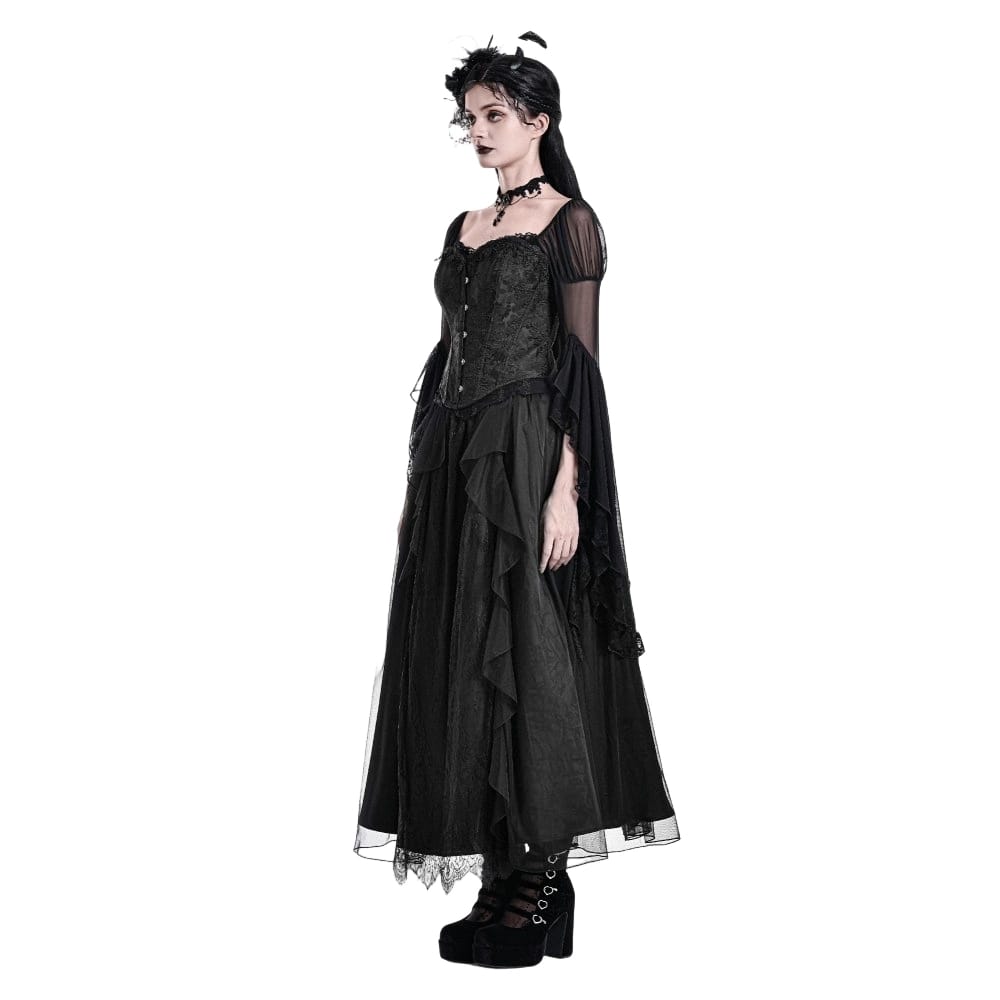 Darkinlove Women's Gothic Lace-up Jacquard Overbust Corset Black