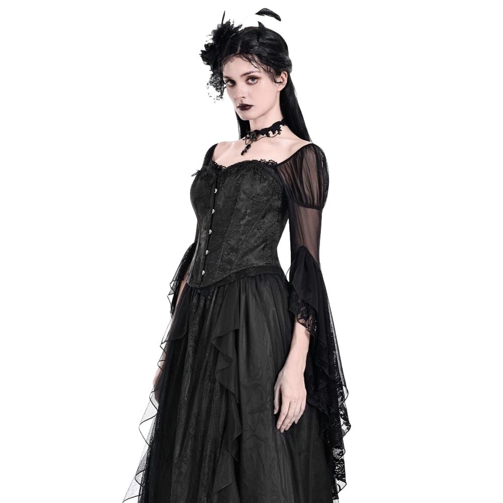 Darkinlove Women's Gothic Lace-up Jacquard Overbust Corset Black