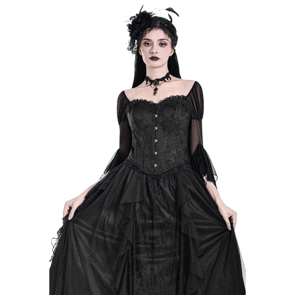 Darkinlove Women's Gothic Lace-up Jacquard Overbust Corset Black