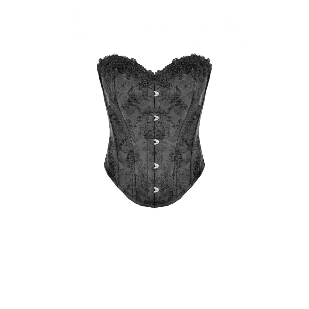 Darkinlove Women's Gothic Lace-up Jacquard Overbust Corset Black