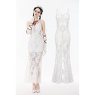 Darkinlove Women's Gothic Lace-up Lace Slip White Dress