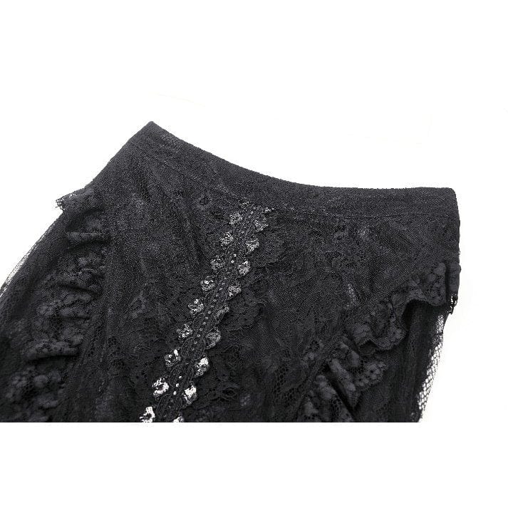 Darkinlove Women's Gothic Lace-up Mesh Splice Lace Fishtailed Skirt