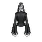 Darkinlove Women's Gothic Lace-up Plunging V-neck Lace Hood Flare Sleeve Blouse