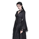 Darkinlove Women's Gothic Lace-up Plunging V-neck Lace Hood Flare Sleeve Blouse