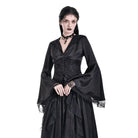 Darkinlove Women's Gothic Lace-up Plunging V-neck Lace Hood Flare Sleeve Blouse