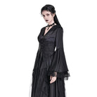 Darkinlove Women's Gothic Lace-up Plunging V-neck Lace Hood Flare Sleeve Blouse