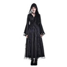 Darkinlove Women's Gothic Lace-up Plunging V-neck Lace Hood Flare Sleeve Blouse