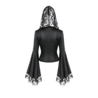 Darkinlove Women's Gothic Lace-up Plunging V-neck Lace Hood Flare Sleeve Blouse