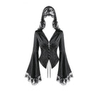 Darkinlove Women's Gothic Lace-up Plunging V-neck Lace Hood Flare Sleeve Blouse