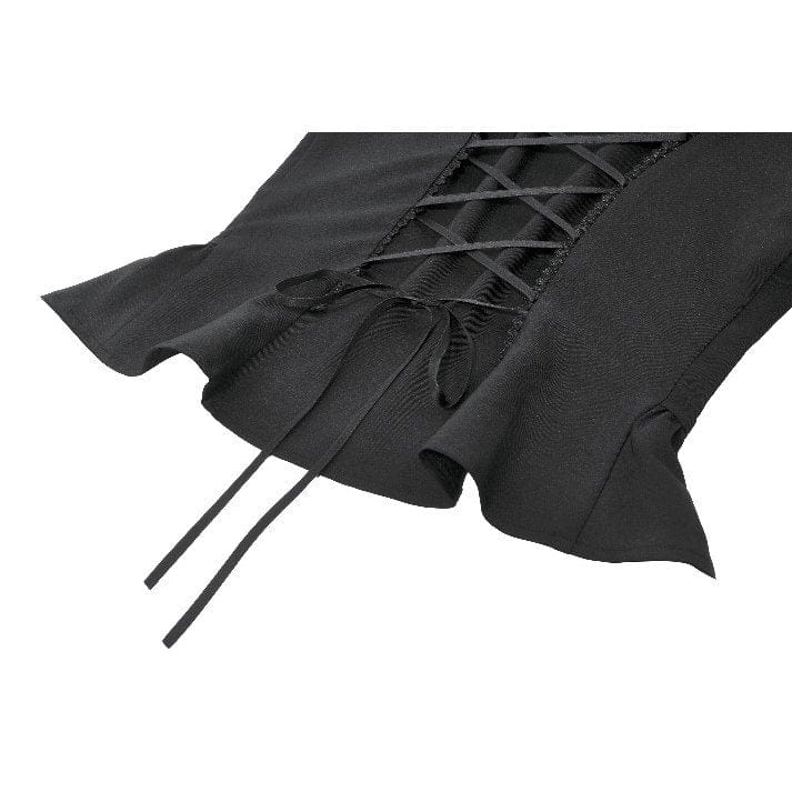 Darkinlove Women's Gothic Lace-up Puff Short Sleeved Shirt with Detachable Bow Tie