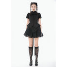 Darkinlove Women's Gothic Lace-up Puff Short Sleeved Shirt with Detachable Bow Tie