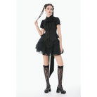 Darkinlove Women's Gothic Lace-up Puff Short Sleeved Shirt with Detachable Bow Tie