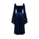 Darkinlove Women's Gothic Lace-up Ruffle Flare Sleeve Maxi Dress Blue