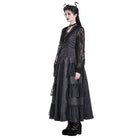 Darkinlove Women's Gothic Lace-up Ruffle Floral Lace Bishop Sleeve Top