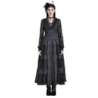 Darkinlove Women's Gothic Lace-up Ruffle Floral Lace Bishop Sleeve Top