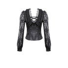 Darkinlove Women's Gothic Lace-up Ruffle Floral Lace Bishop Sleeve Top