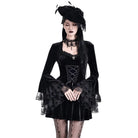 Darkinlove Women's Gothic Lace-up Square-cut Collar Flare Sleeve Dress