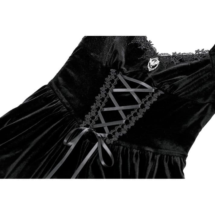 Darkinlove Women's Gothic Lace-up Square-cut Collar Flare Sleeve Dress