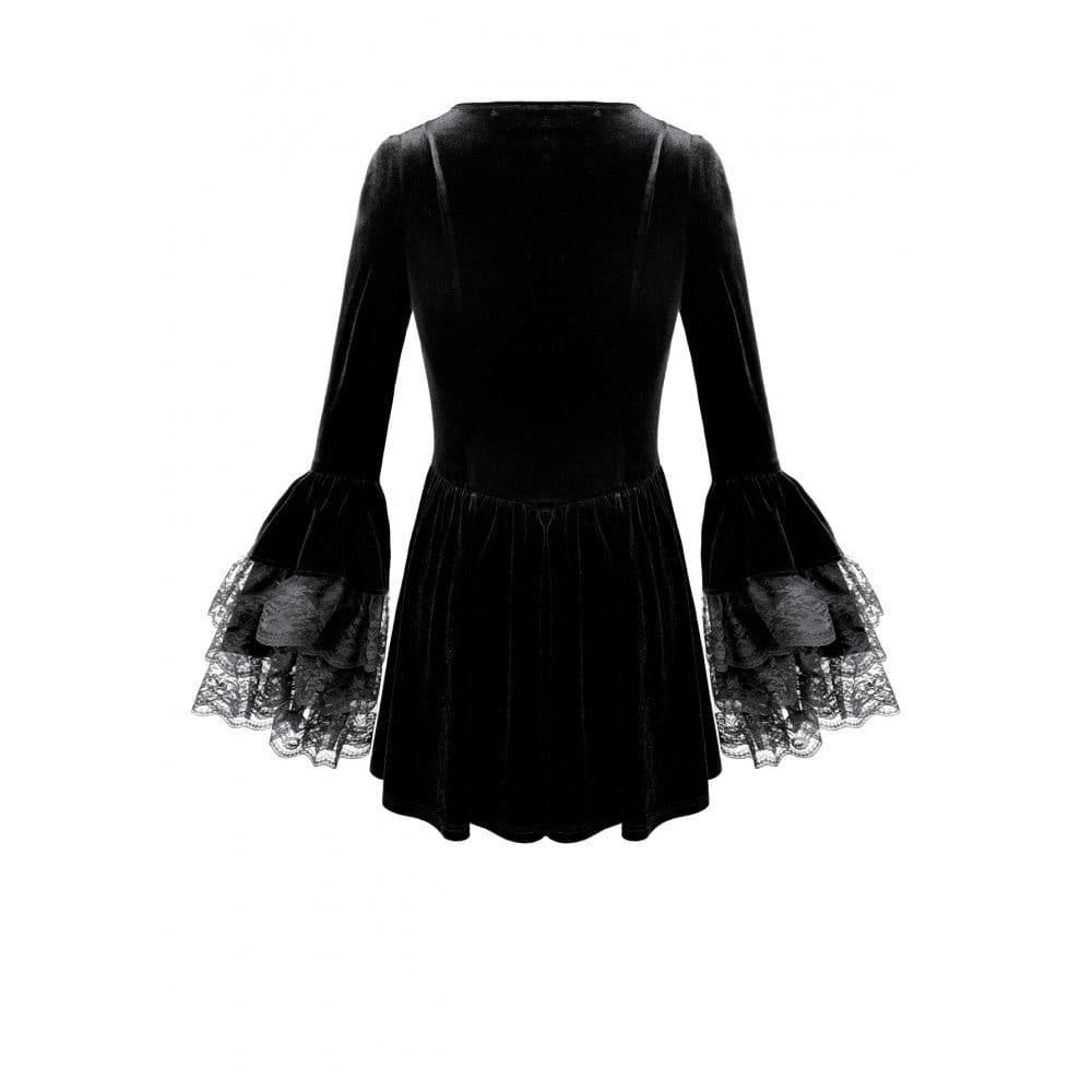 Darkinlove Women's Gothic Lace-up Square-cut Collar Flare Sleeve Dress