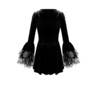 Darkinlove Women's Gothic Lace-up Square-cut Collar Flare Sleeve Dress