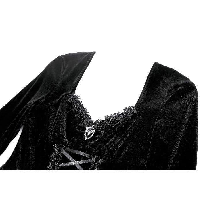 Darkinlove Women's Gothic Lace-up Square-cut Collar Flare Sleeve Dress