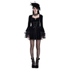 Darkinlove Women's Gothic Lace-up Square-cut Collar Flare Sleeve Dress