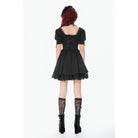 Darkinlove Women's Gothic Lace-up Square-cut Collar Puff Short Sleeved Dress