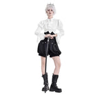 Darkinlove Women's Gothic Lace-up Turn-down Collar Puff Flare Sleeve Blouse