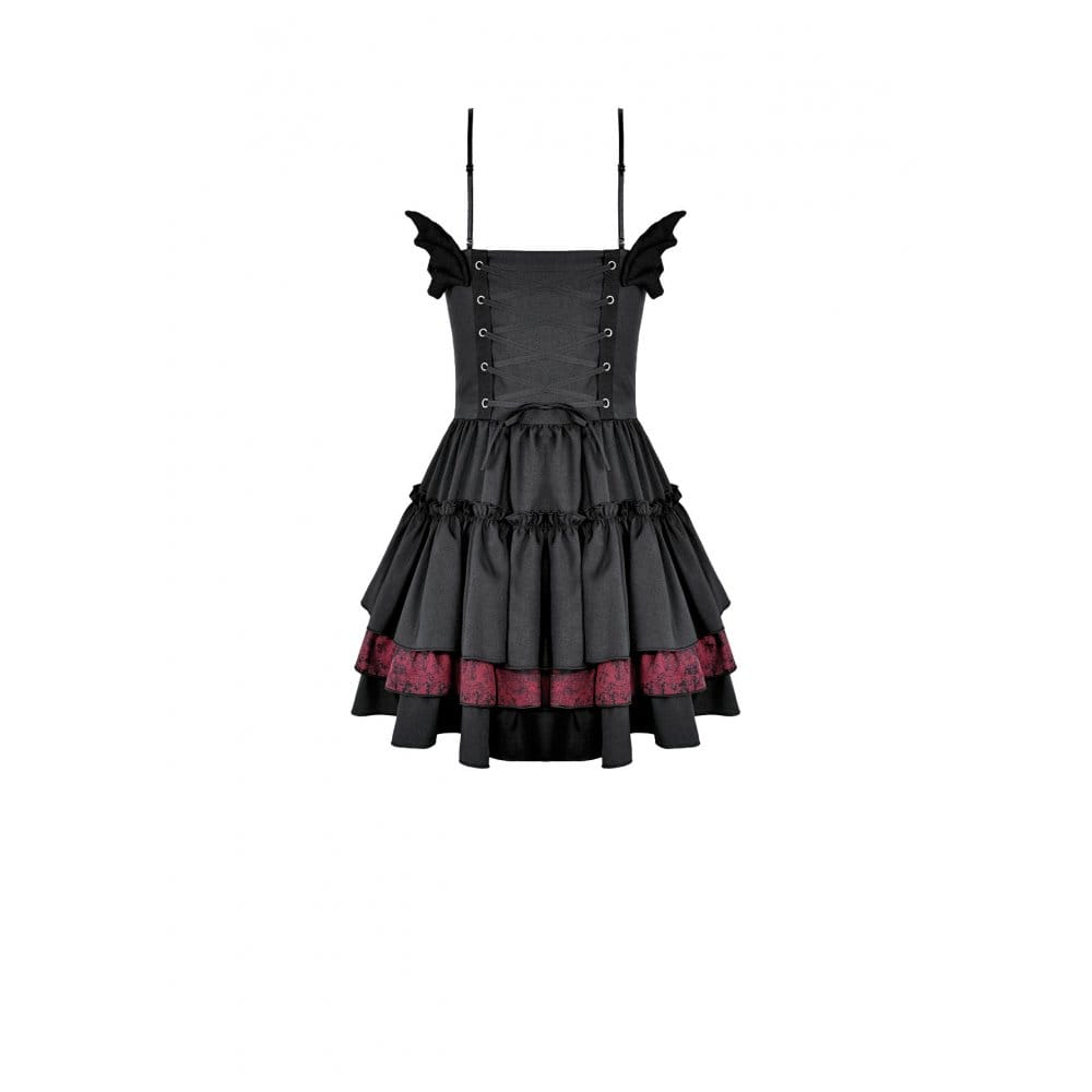 Darkinlove Women's Gothic Lace-up Two-tone Layered Ruffle Hem Slip Dress